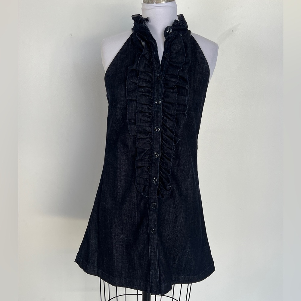 EUC! 7 For All Mankind‎ Dark Demin Ruffle Blouse